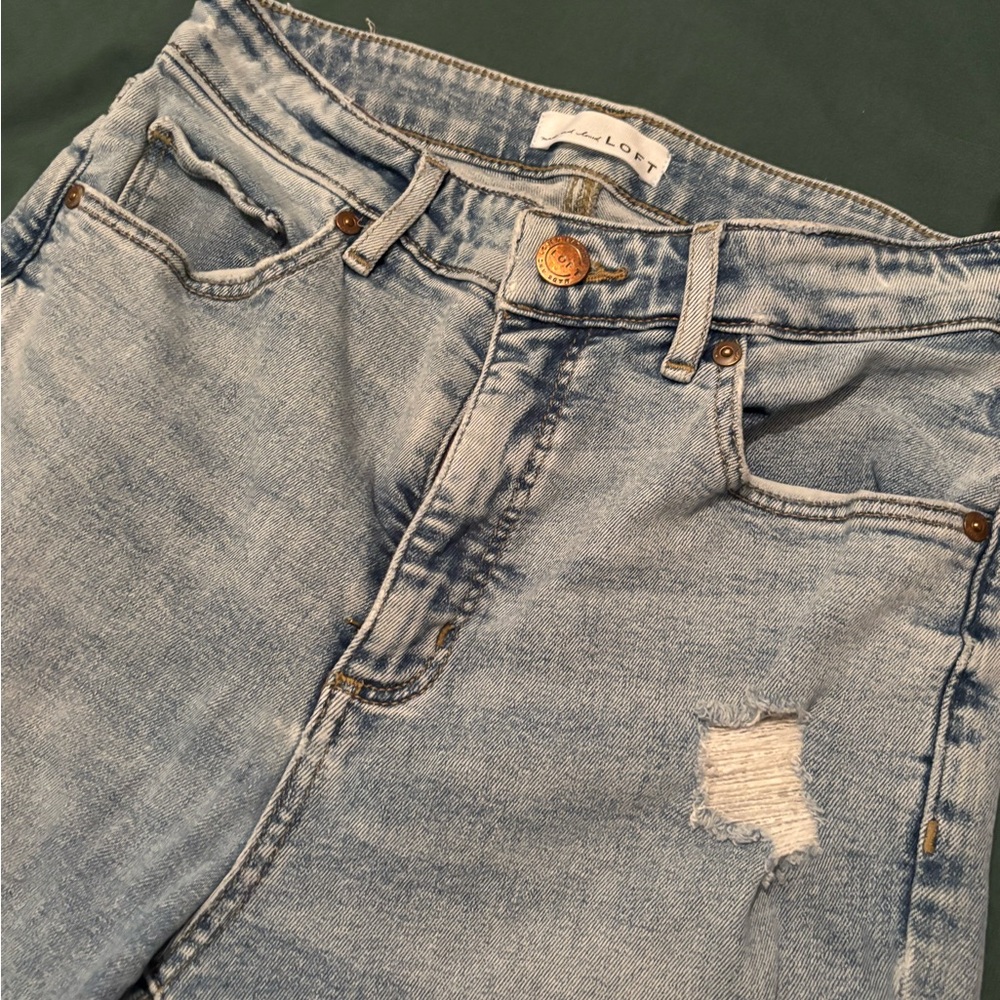 LOFT Light Blue Ripped Skinny Jeans - Picture 2 of 7